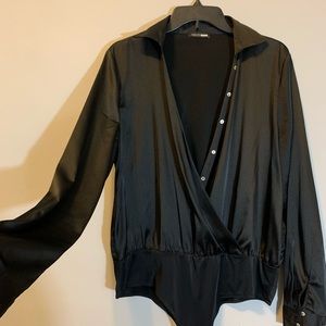 Black satin bodysuit